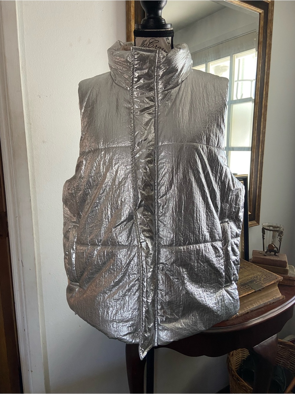 a new day Metallic Silver Quilted Puffer Vest